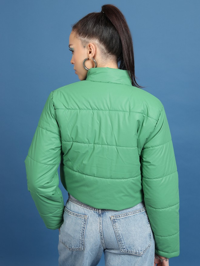 Tokyo Talkies Women Green Puffer  Jackets 