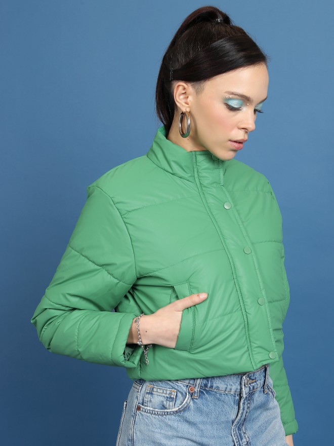 Tokyo Talkies Women Green Puffer  Jackets 