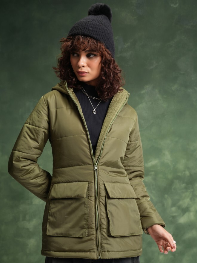 Buy Tokyo Talkies Olive Puffer Jacket Jacket for Women Online at Rs ...