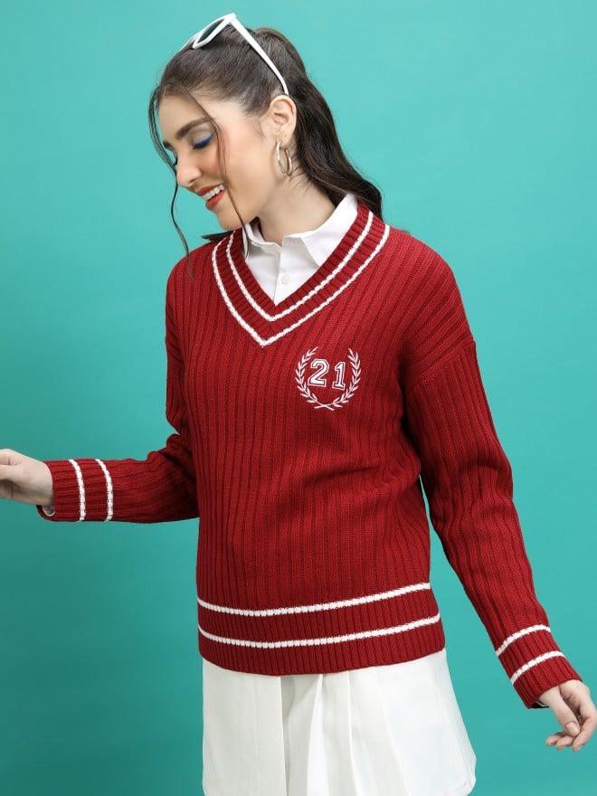 Women's v clearance neck varsity sweater