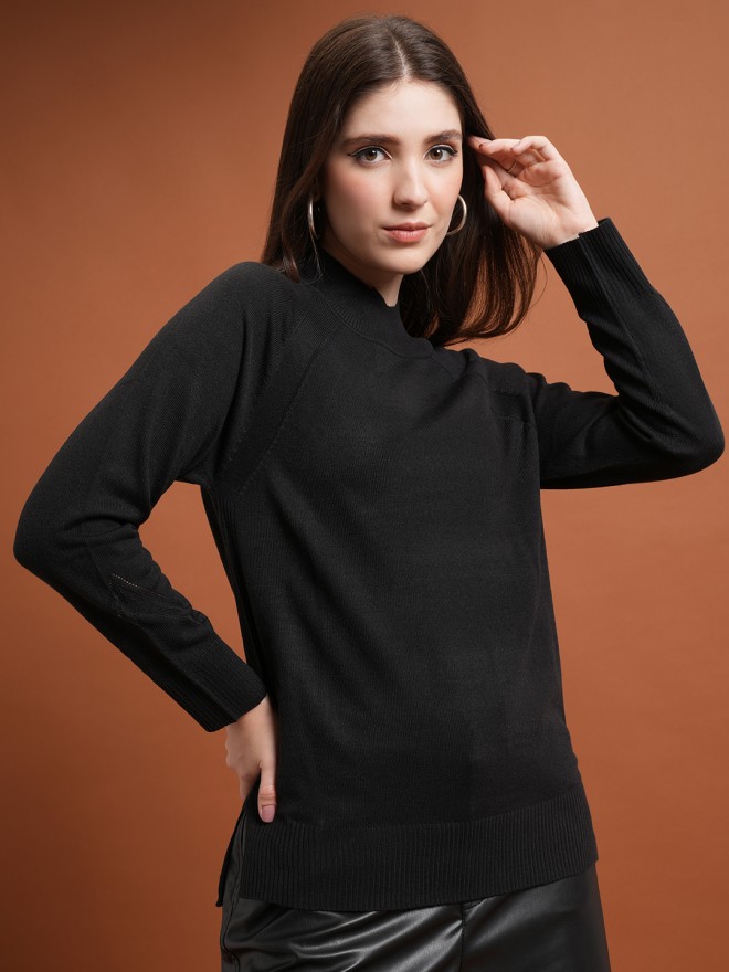 Tokyo Talkies Women Black Turtle Neck Sweaters 