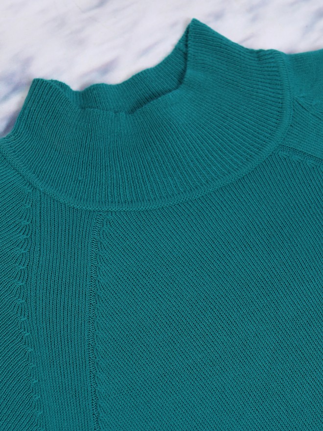 Tokyo Talkies Women Teal Turtle Neck Sweaters 