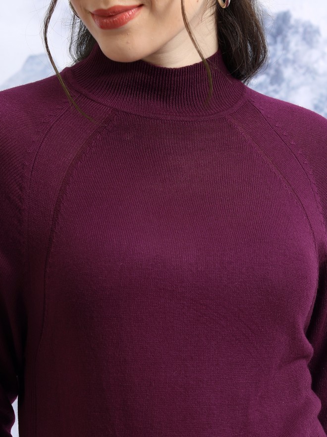 Tokyo Talkies Women Purple Turtle Neck Sweaters 