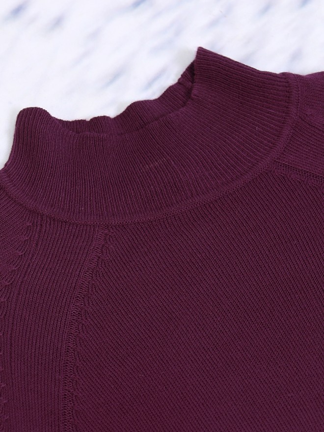 Tokyo Talkies Women Purple Turtle Neck Sweaters 