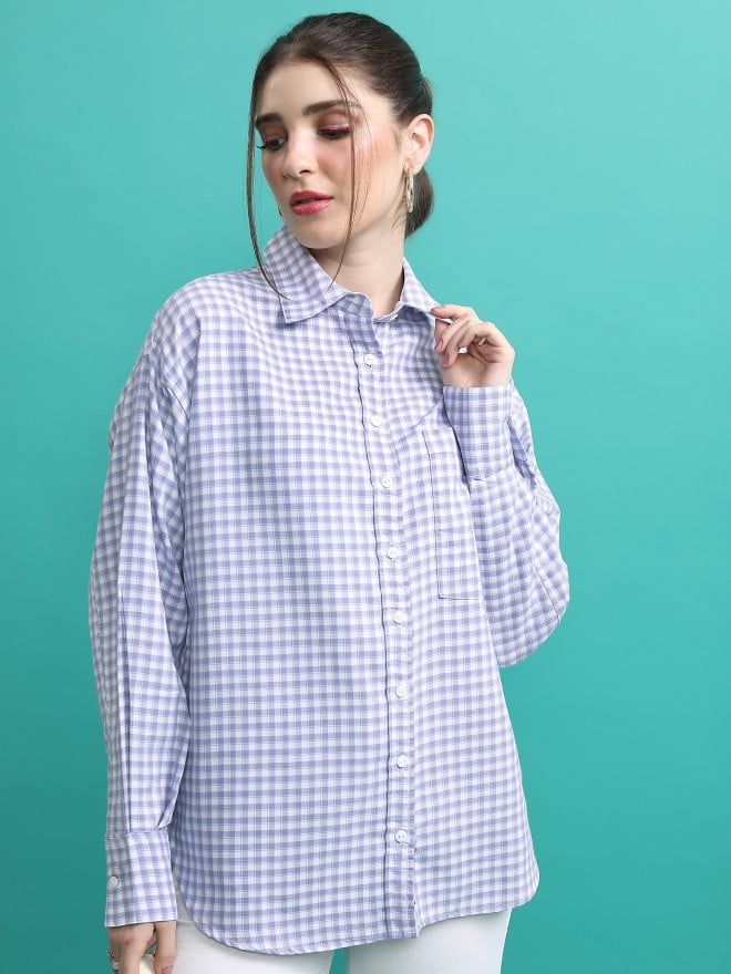 Tokyo Talkies Women Lavender Checked Casual Shirts 