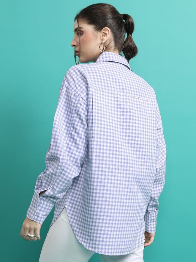 Tokyo Talkies Women Lavender Checked Casual Shirts 