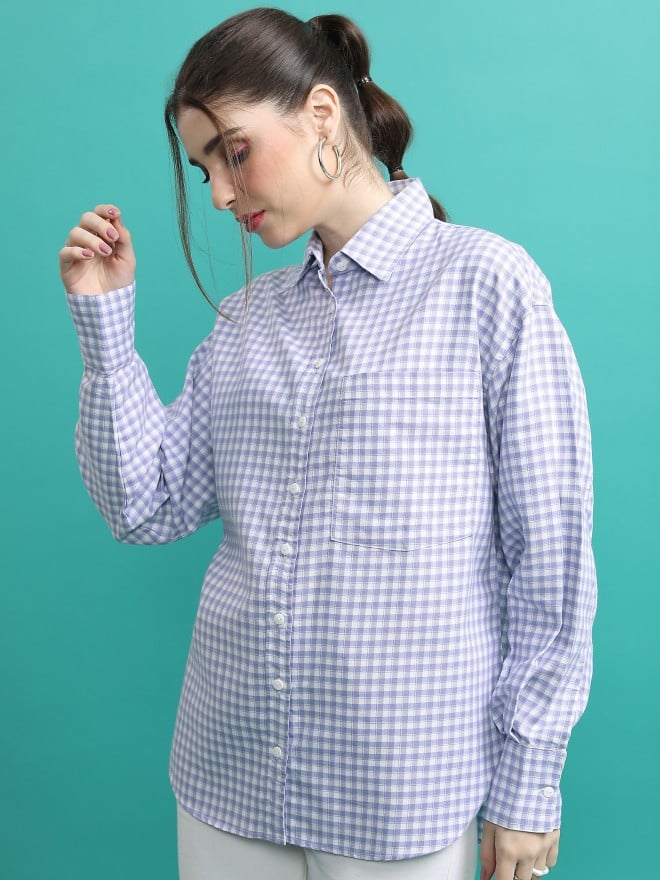 Tokyo Talkies Women Lavender Checked Casual Shirts 