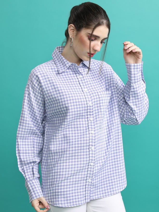 Tokyo Talkies Women Lavender Checked Casual Shirts 