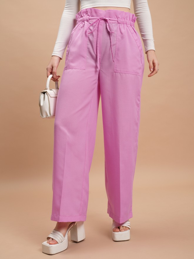 Ketch Women Pink Solid Regular Fit Casual Trousers 