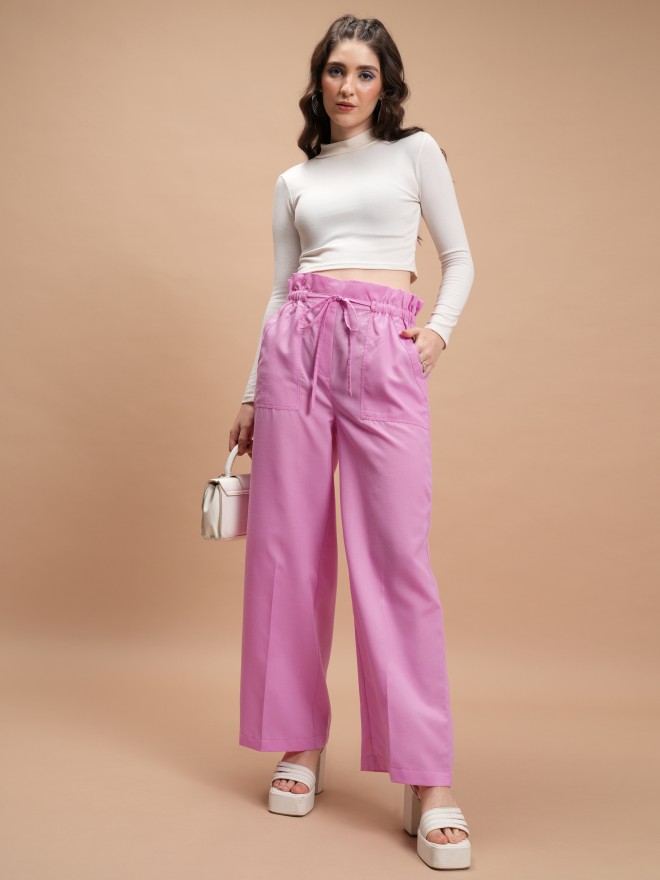 Ketch Women Pink Solid Regular Fit Casual Trousers 