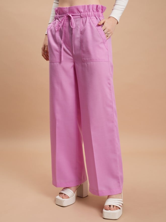 Ketch Women Pink Solid Regular Fit Casual Trousers 