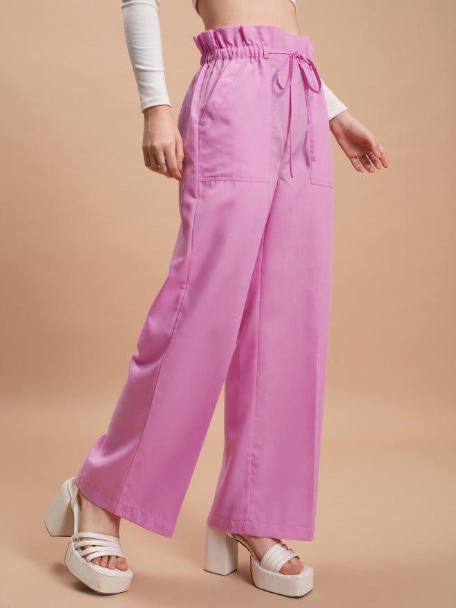 Ketch Women Pink Solid Regular Fit Casual Trousers 