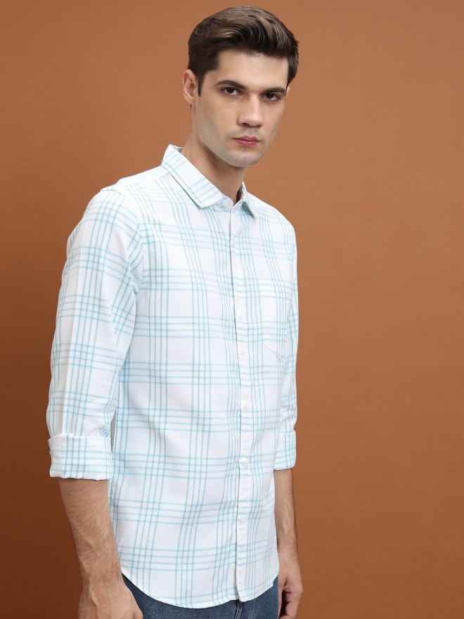 Highlander Men White Checked Slim Fit Casual Shirts 