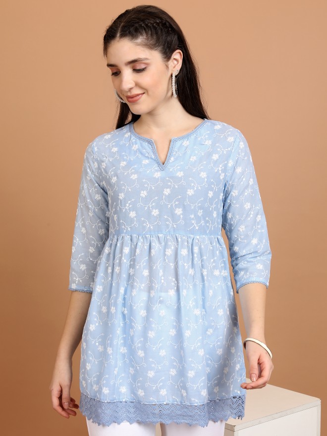 Vishudh Women Blue Woven Design A-Line Kurtas 