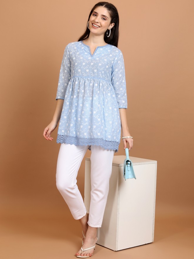 Vishudh Women Blue Woven Design A-Line Kurtas 