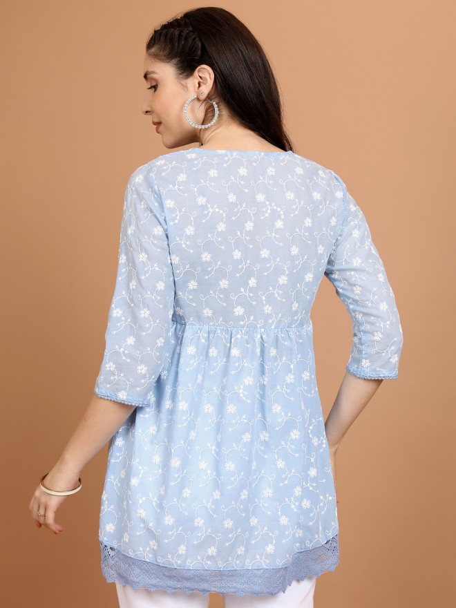 Vishudh Women Blue Woven Design A-Line Kurtas 