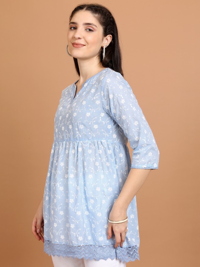 Vishudh Women Blue Woven Design A-Line Kurtas 