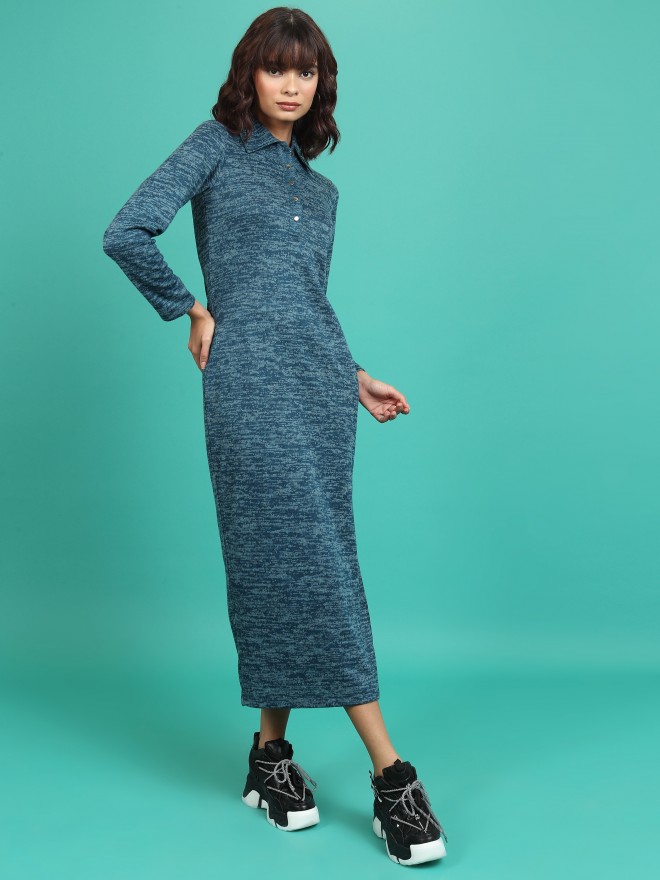 Tokyo Talkies Women Teal Printed Shirt Dresses 