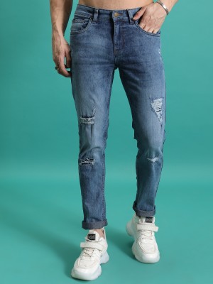 GINGTTO Men Skinny Jeans Ripped Frayed Stretch Slim Fit Paint Blue Denim  Pants | eBay