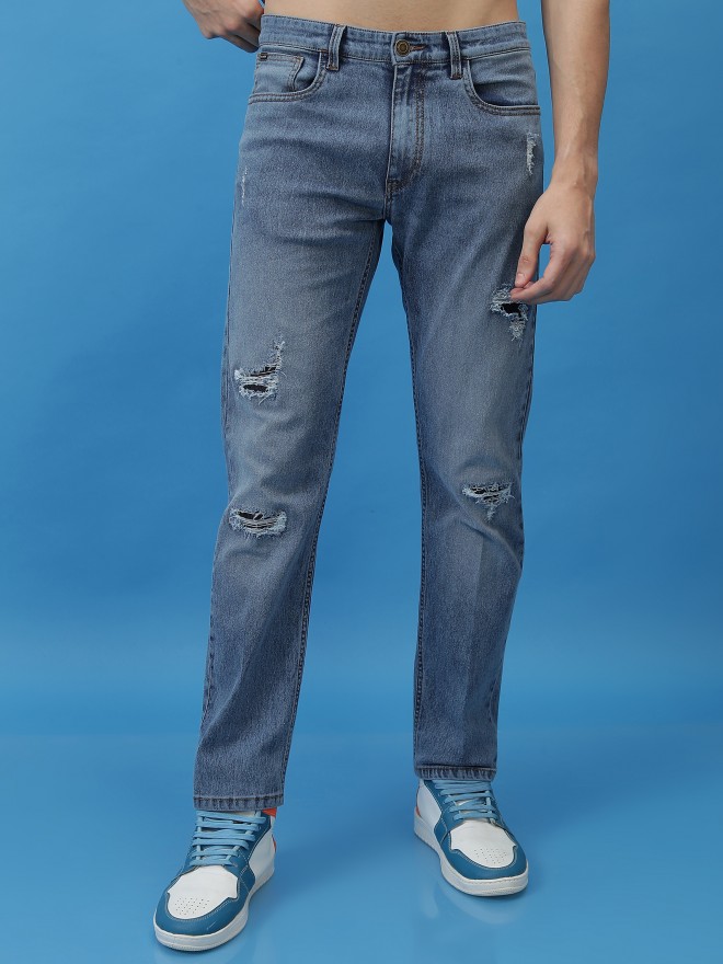 Men's Blue Distressed Jeans Skinny Stonewashed Denim Pants | FREE FAST  SHIPPING | eBay