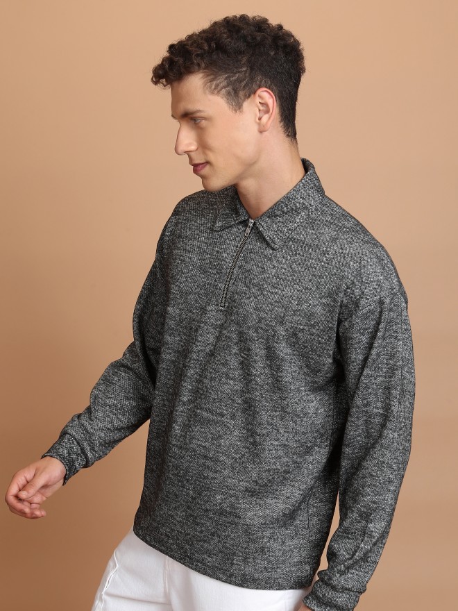 Highlander Men Charcoal Shirt Collar Pullover Sweaters 