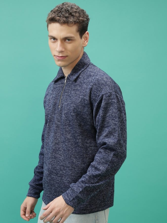 Highlander Men Navy Blue Shirt Collar Pullover Sweaters 