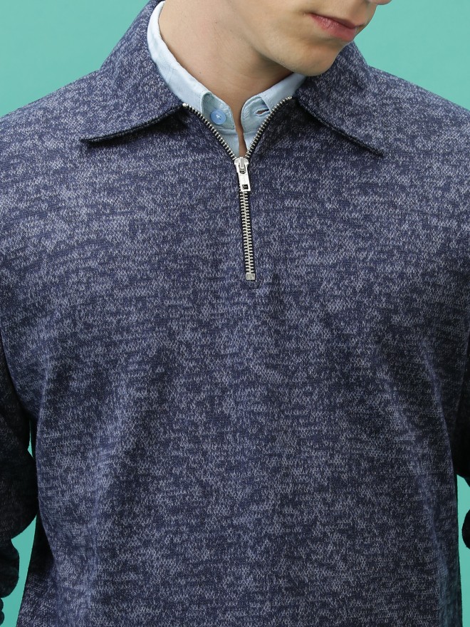 Highlander Men Navy Blue Shirt Collar Pullover Sweaters 