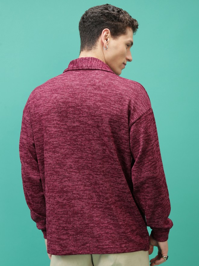 Highlander Men Maroon Shirt Collar Pullover Sweaters 