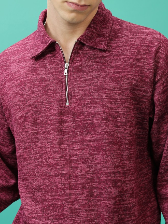 Highlander Men Maroon Shirt Collar Pullover Sweaters 