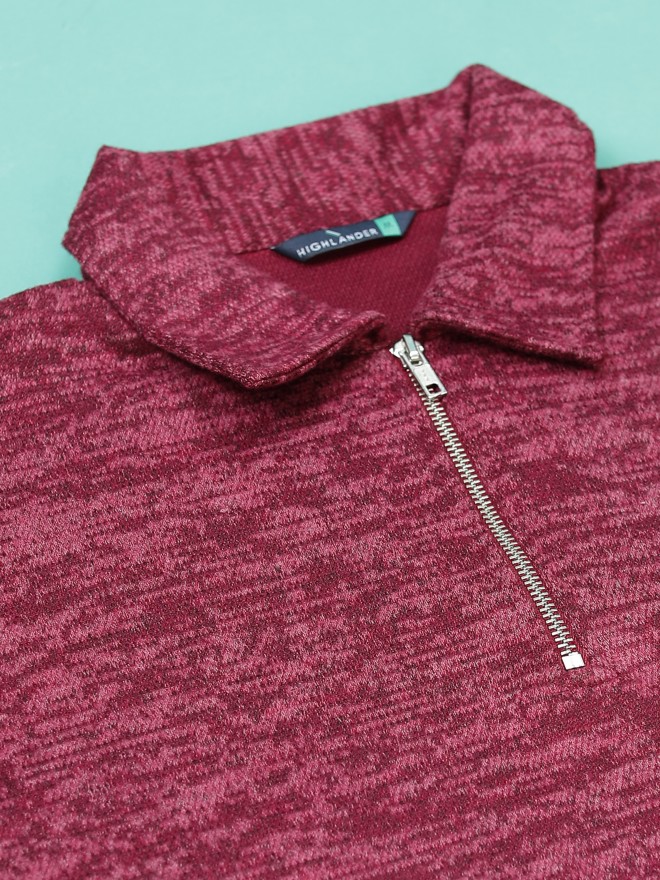 Highlander Men Maroon Shirt Collar Pullover Sweaters 