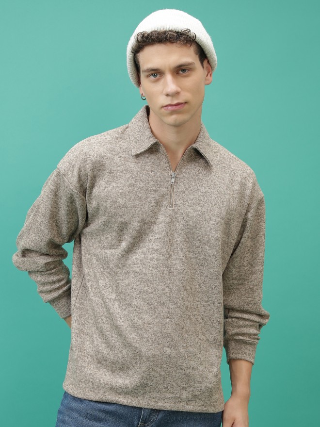 Buy Highlander Beige Lapel Collar Solid Sweater for Men Online at Rs ...