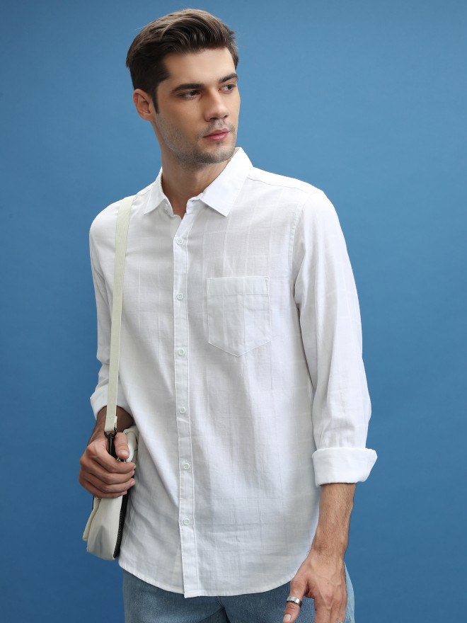 Buy Highlander White Checked Slim Fit Casual Shirt for Men Online at Rs ...
