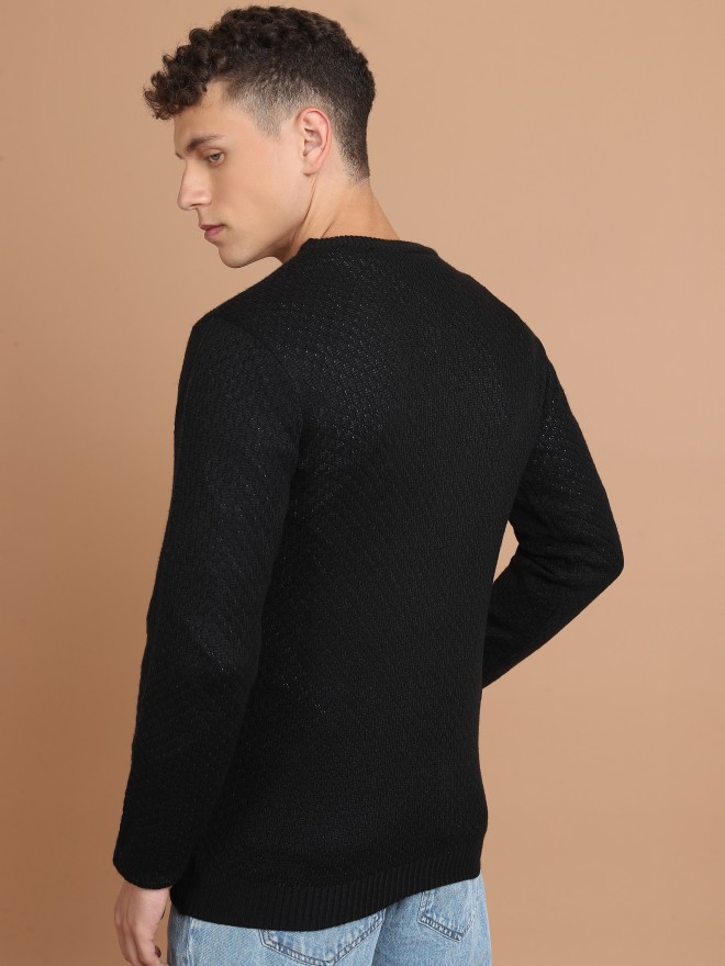 Highlander Men Black Round Neck Pullover Sweaters 