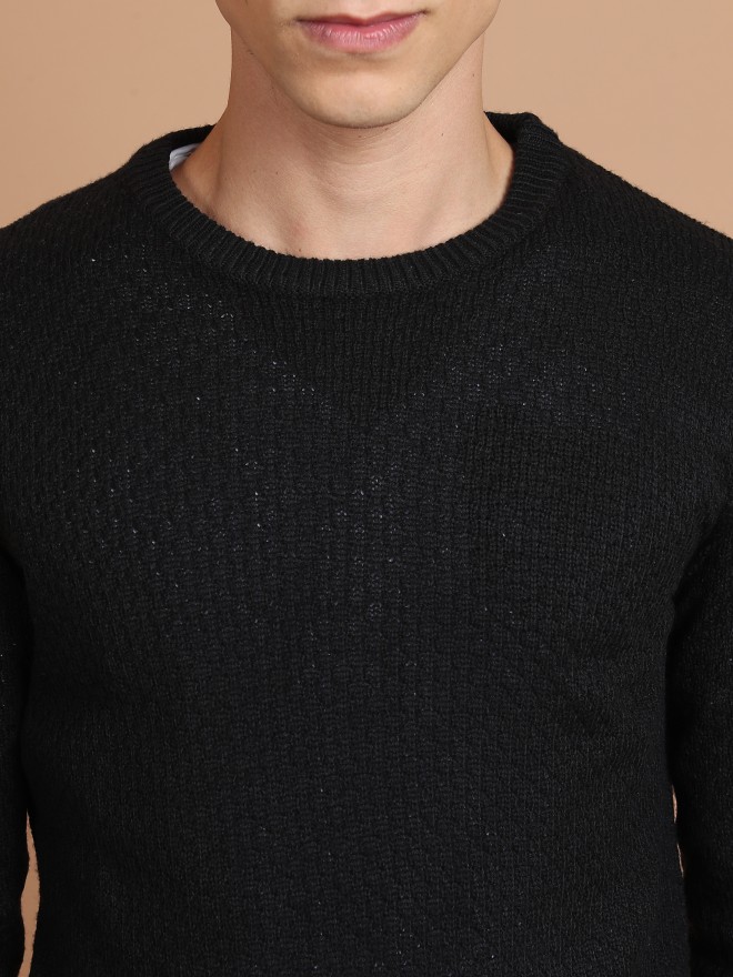 Highlander Men Black Round Neck Pullover Sweaters 