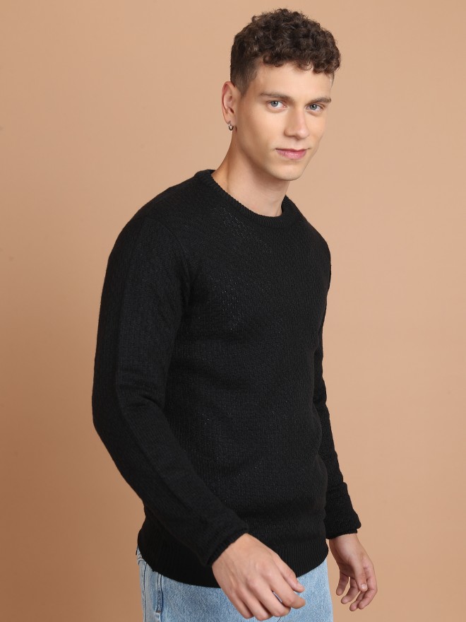 Highlander Men Black Round Neck Pullover Sweaters 