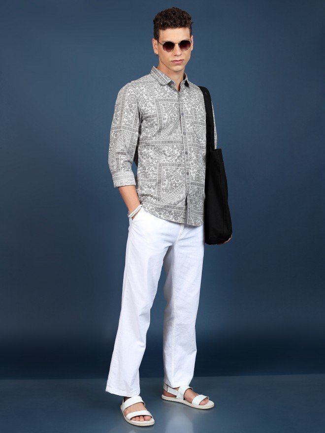 Ketch Men Grey Printed Slim Fit Casual Shirts 