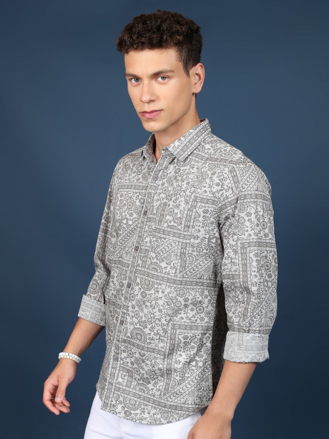 Ketch Men Grey Printed Slim Fit Casual Shirts 