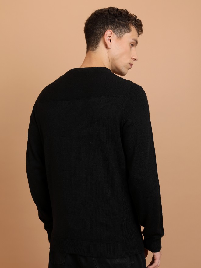 Highlander Men Black Round Neck Pullover Sweaters 