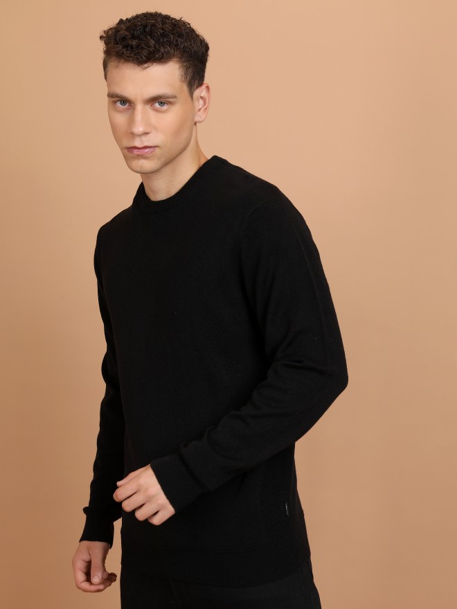 Highlander Men Black Round Neck Pullover Sweaters 