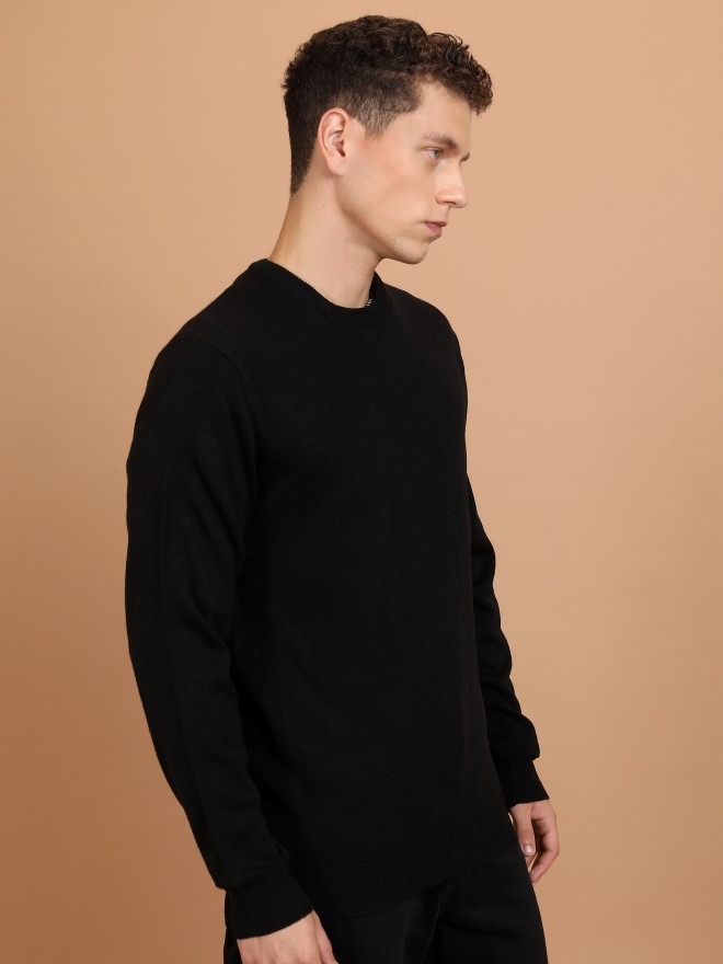 Highlander Men Black Round Neck Pullover Sweaters 