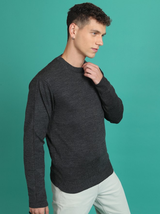 Highlander Men Grey Round Neck Pullover Sweaters 