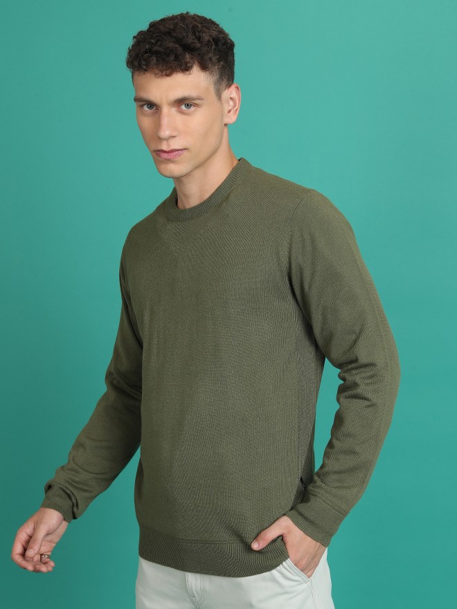 Highlander Men Green Round Neck Pullover Sweaters 