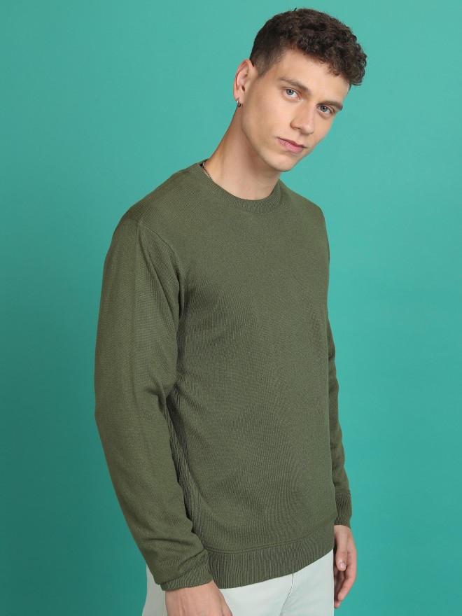 Highlander Men Green Round Neck Pullover Sweaters 