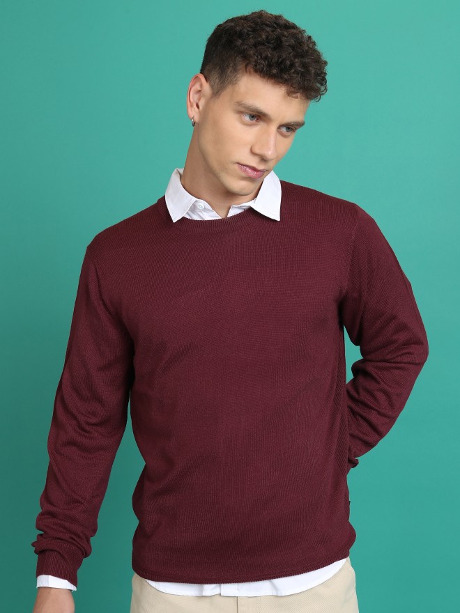 Highlander Men Red Round Neck Pullover Sweaters 