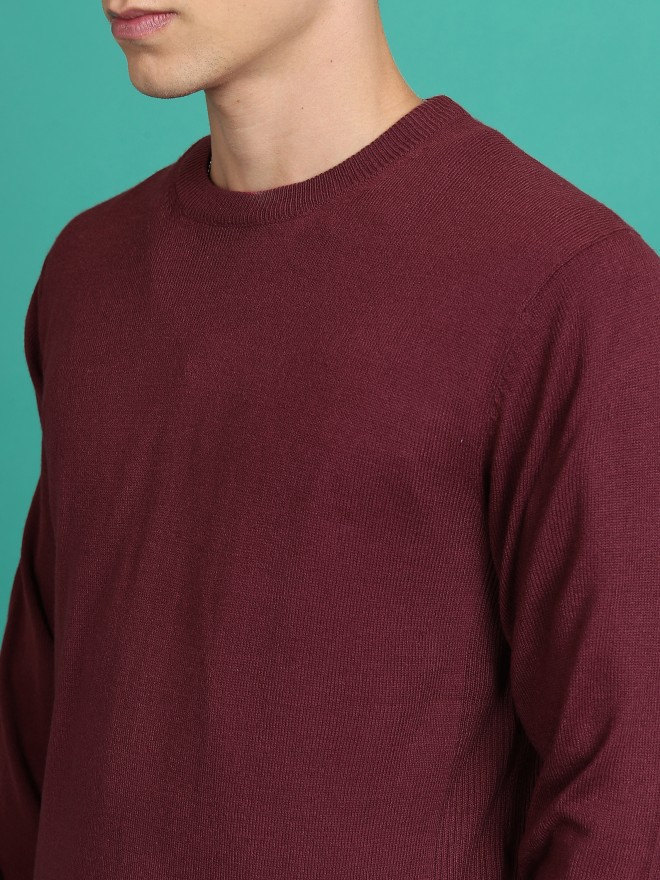 Highlander Men Red Round Neck Pullover Sweaters 