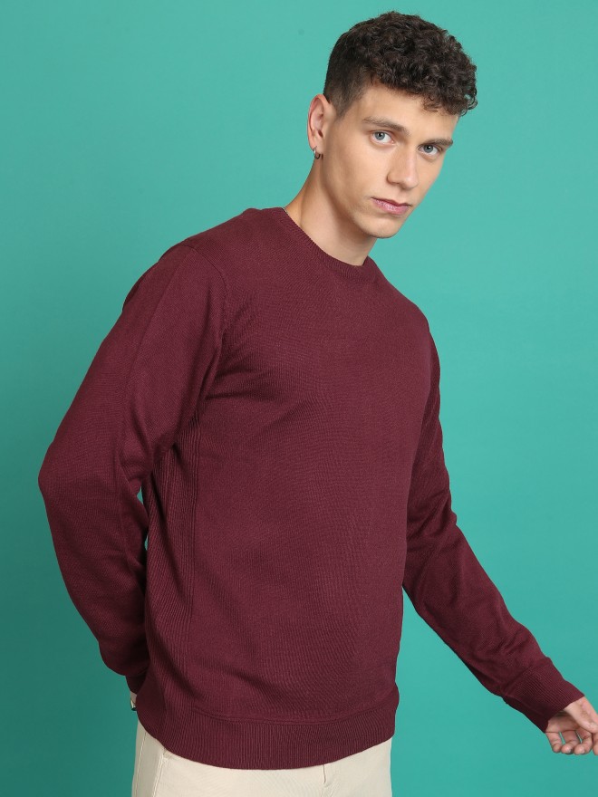 Highlander Men Red Round Neck Pullover Sweaters 