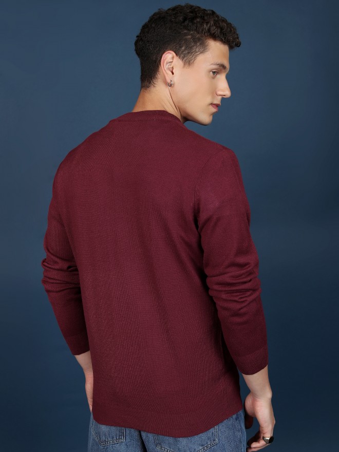 Highlander Men Red Round Neck Pullover Sweaters 