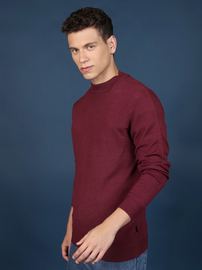 Highlander Men Red Round Neck Pullover Sweaters 