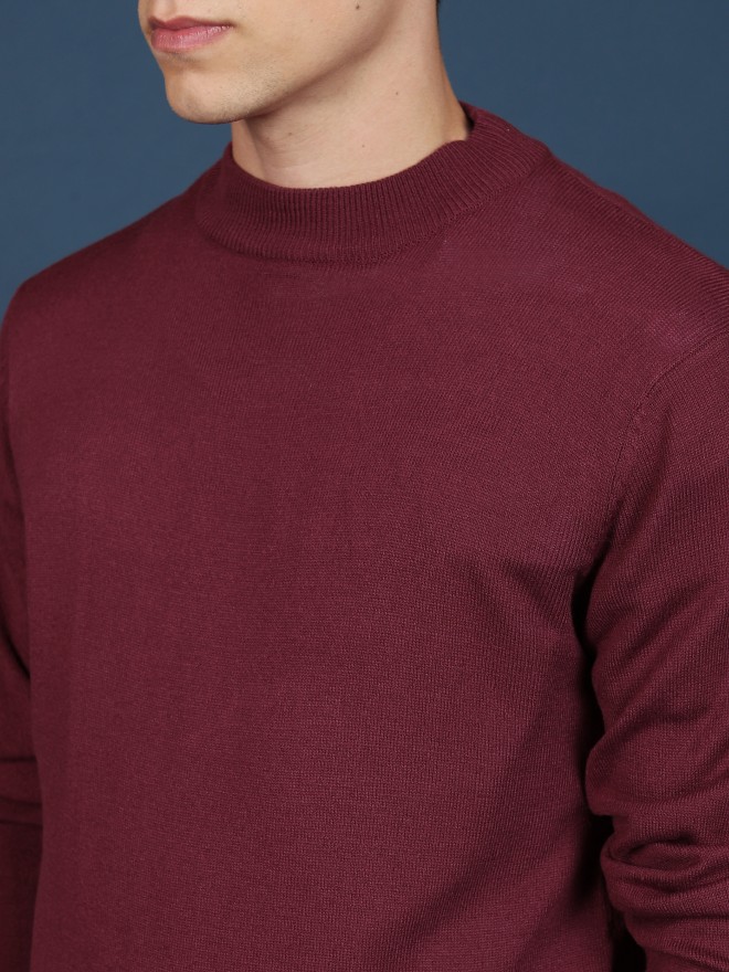 Highlander Men Red Round Neck Pullover Sweaters 