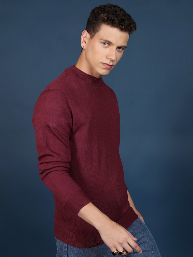 Highlander Men Red Round Neck Pullover Sweaters 